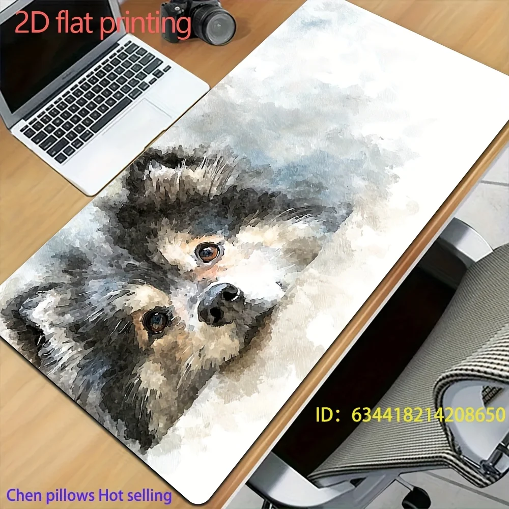 

Большой коврик для стола с акварельным изображением пушистого щенка, милый удлиненный коврик для мыши с изображением питомца, нескользящий игровой коврик для клавиатуры для домашнего офиса и декора