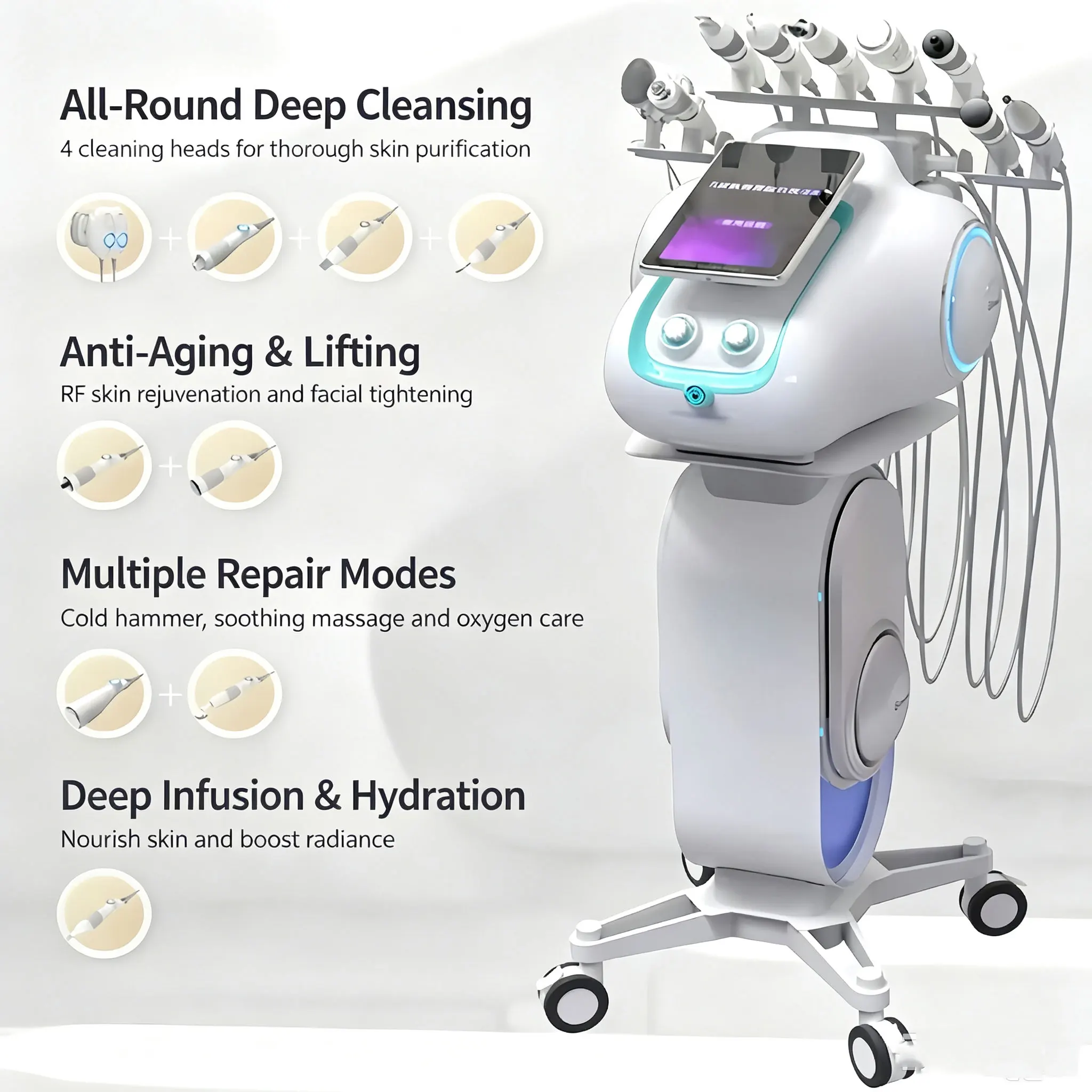 9 in 1 Skin Analysis, Hydrotherapy, Grinding, Micro Grinding Machine, Deep Cleansing Skin, Facial Equipment, Used in Beauty