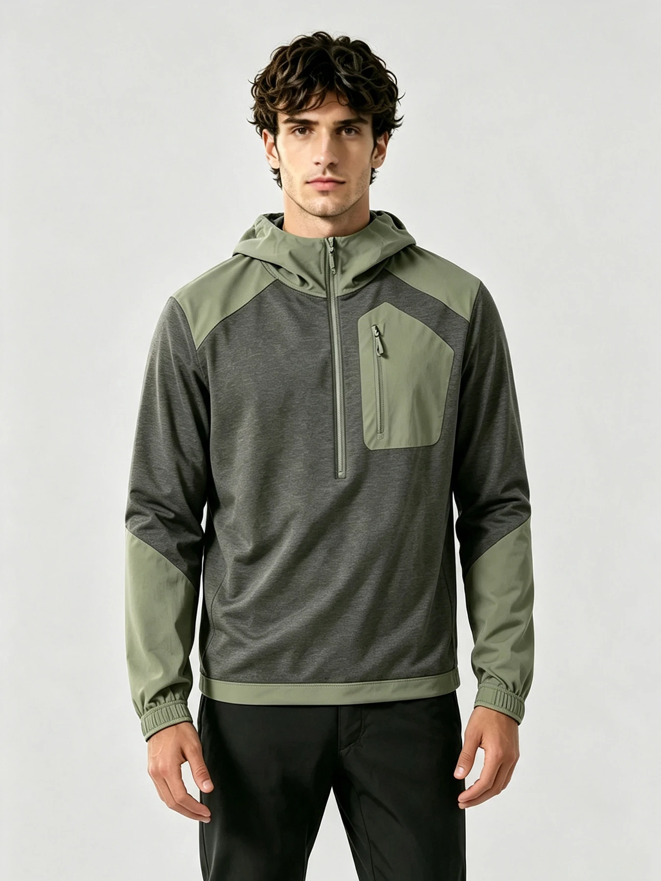 Men’s Gorpcore Dupe Super Light Half Zip Fleece Pullover Color Block Hoodie Budget Alternative Outdoor Hiking Athletic Top