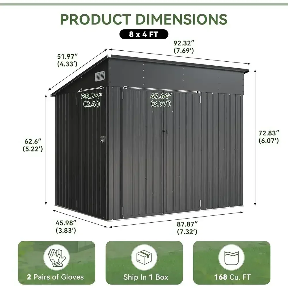 7.5'x4' Triple Door Outdoor Metal Storage Shed - Lockable, Sloping Roof, Ideal for Tools, Bikes, and Garden