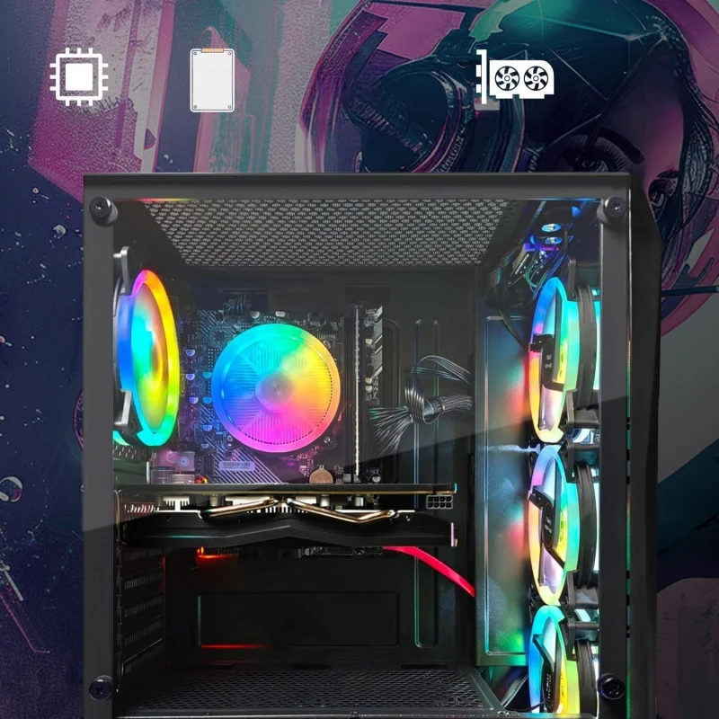 Gaming PC Desktop Computer, 10th Gen G5905 3.5GHz, Radeon RX 580 8G, 16GB RAM, 1TB SSD, WiFi, BT 5.0, RGB Fan x4 - view 4
