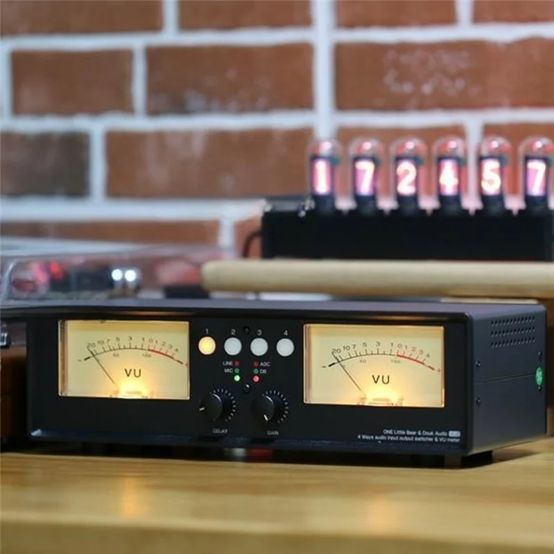 GROCE-MIC+LINE Analog Dual VU Meter Schallpegel DB Panel Display 4-Wege Audio Splitter Switcher Box Musik Spektrum Visualizer