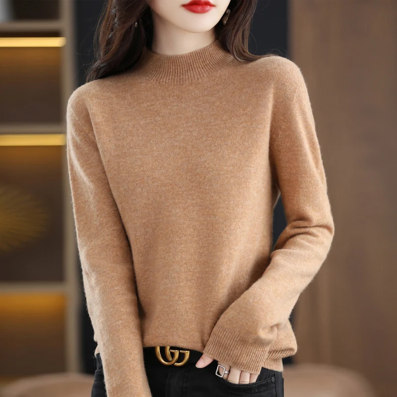 Autumn Winter 100% Merino Wool Cashmere Sweater Women Knitted Sweater Turtleneck Long Sleeve Pullovers Warm Jumper Tops