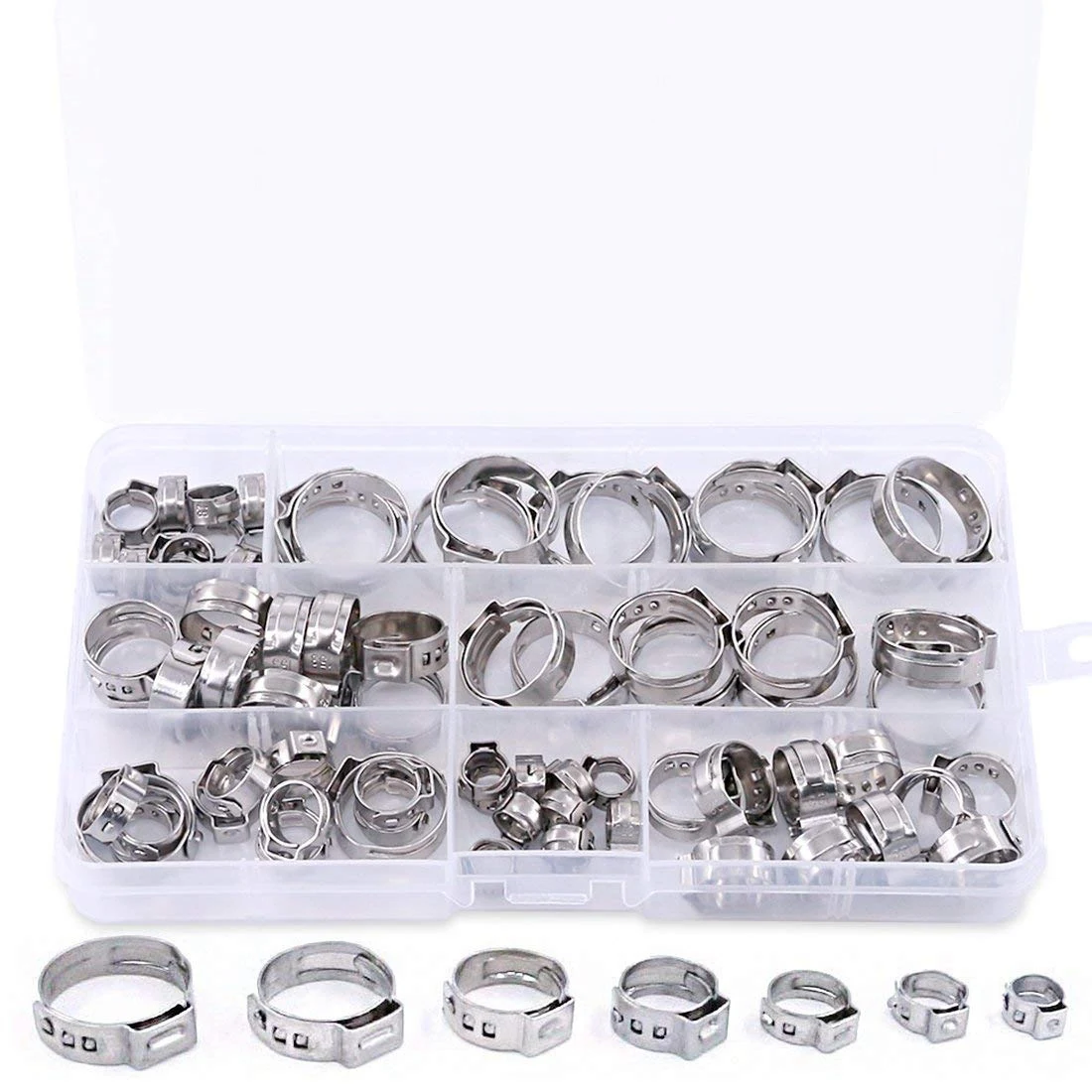 70Pcs/Set Single Ear Crimping Hose Clamp Single Ear Hose Clamps Hose Fuel Clamps Assortment For Hydraulic Hose Fuel 5.8-21Mm