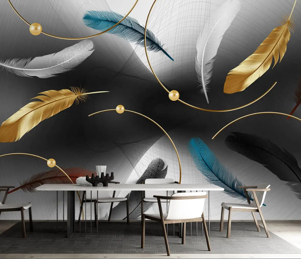 

Custom Modern abstract smoke golden feather wall decorations living room tv sofa wallpaper for bedroom walls 3D home improvement