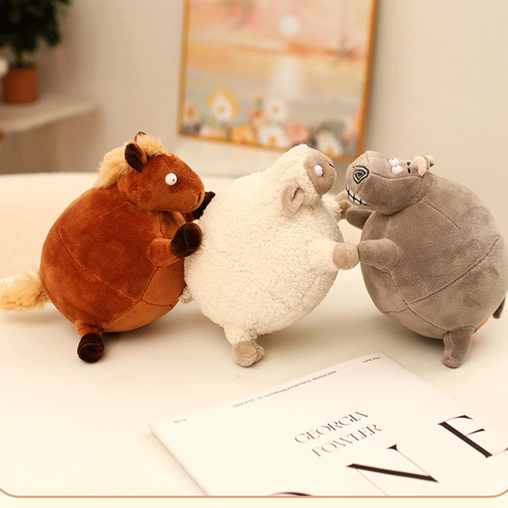 ぽっちゃり丸い動物ぬいぐるみキーホルダー羊カバシマウマユニコーン馬キリンソフト人形ぬいぐるみおもちゃバックパックチャーム誕生日プレゼント