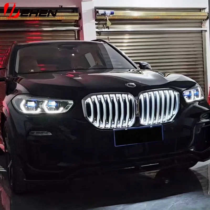 

2019-2025 For BMW X5 X5M G05 X6 G06 X7 G07 G12 Front Kidney Grille Racing Grill With LED LightBlack Upper Bumper Hood Mesh Grid