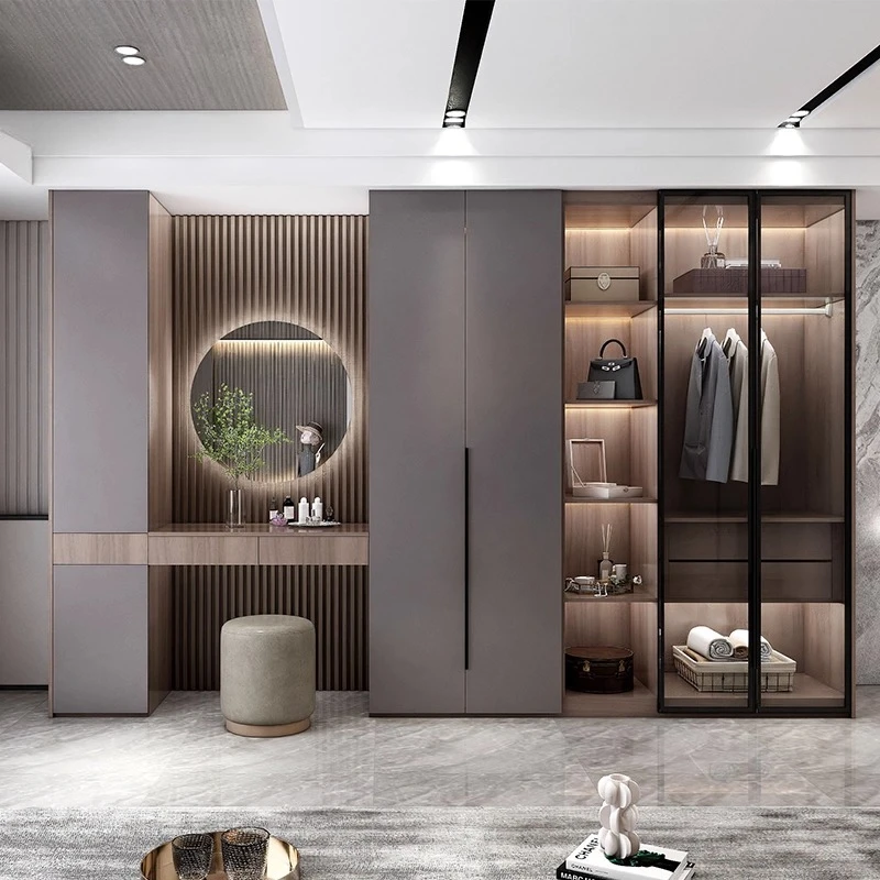

Clothes Open storage Double wardrobe glass door Clothing cupboard wardrobe home wooden guarda roupa casal bedroom furniture