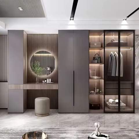 Clothes Open storage Double wardrobe glass door Clothing cupboard wardrobe home wooden guarda roupa casal bedroom furniture