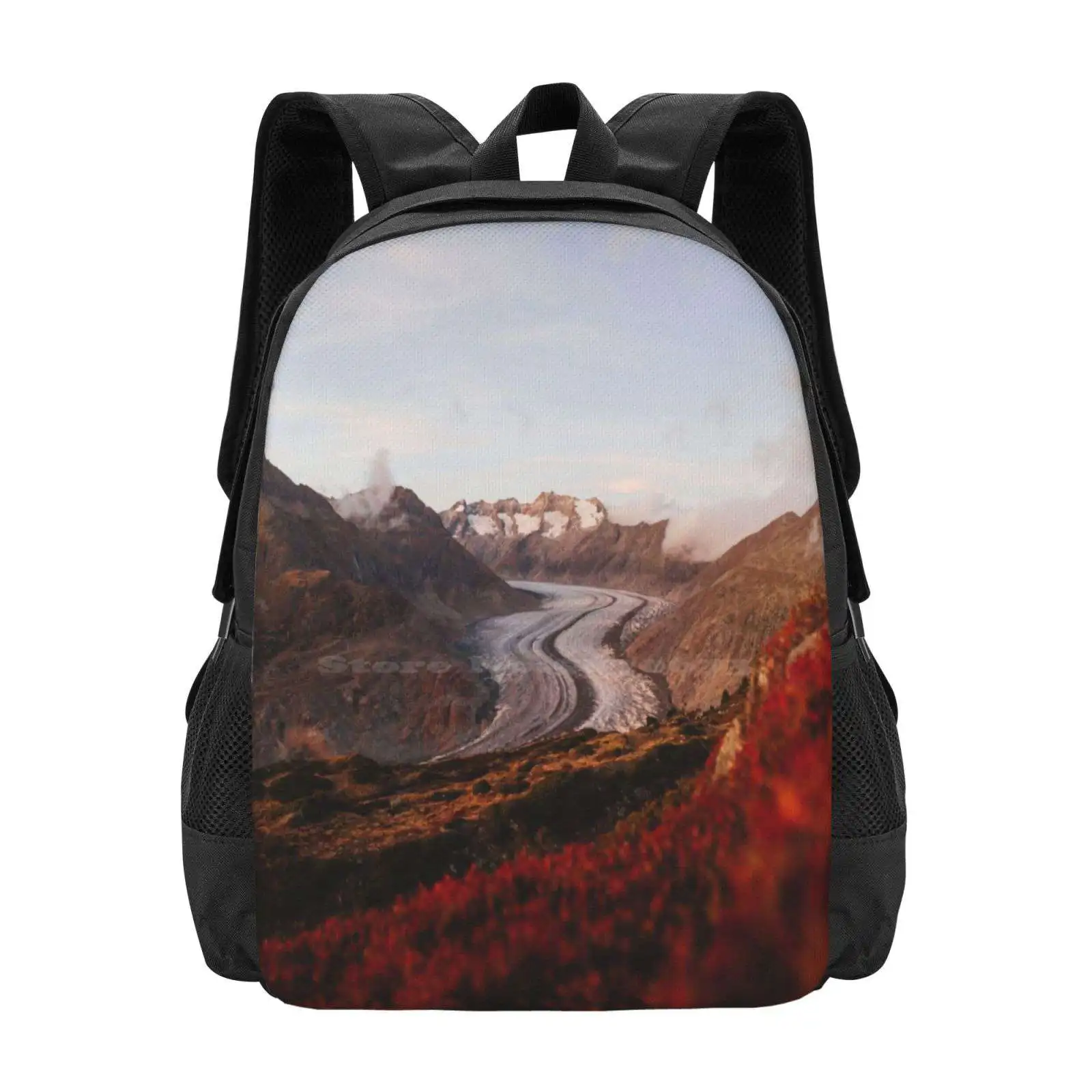 Glacier In Switzerland Hot Sale Backpack Fashion Bags Glacier Nature Outdoors Landscape Autumn Fall Red Hiking Switzerland Alps