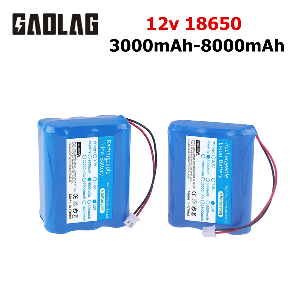 12V 3000MAH 6000/ 8000mah lithium-ion Battery pack 3s 12.6V 11.1v 18650 Rechargeable Battery For Monitor Ups CCTV Camera Battery