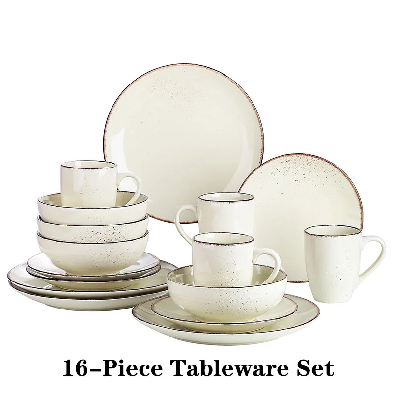 Vancasso Navia 16/32 -delige aardewerk keramische serviesset met 4 stuks dinerbord, dessertbord, 800 ml kom, mok serviesset