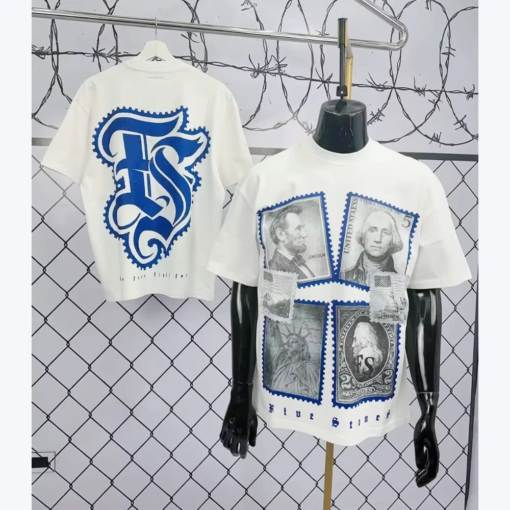 2026 Y2K printed T-shirt men's white retro hip-hop high street all-match Statue of Liberty pattern T-shirt short-sleeved shirt