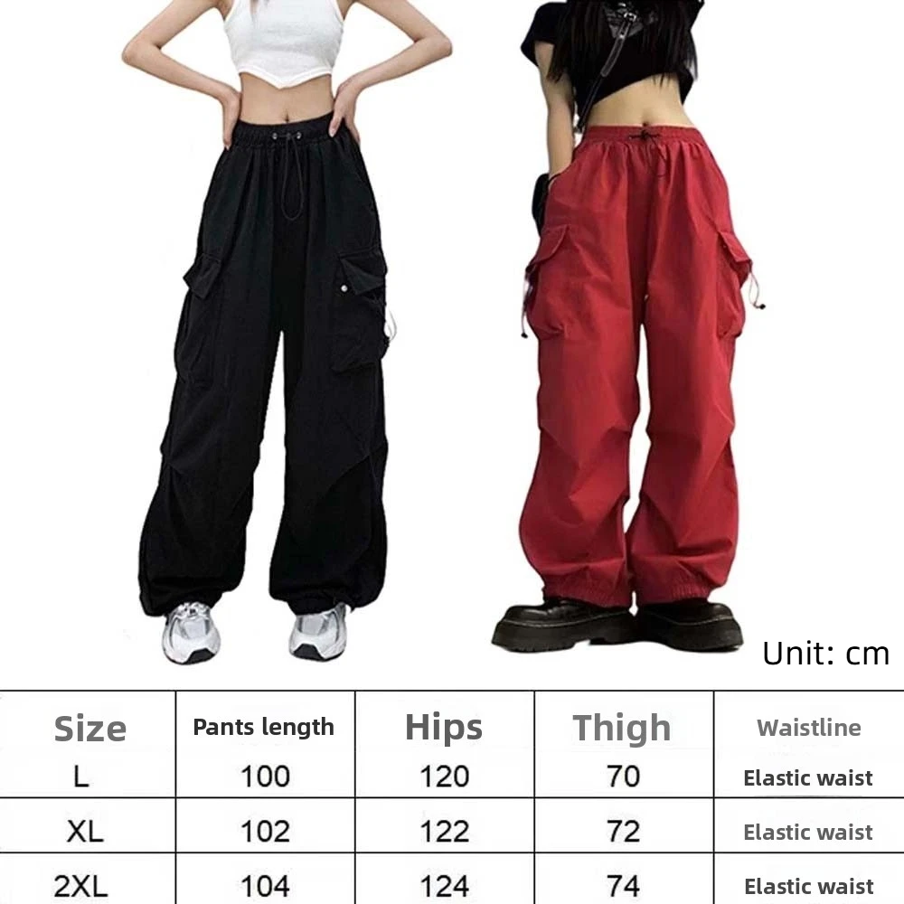 Elasticated Waist Women Drawstring Pants Long Trousers Hip Hop Baggy Cargo Pants Sweatpants Black Red Women's Harem Pants