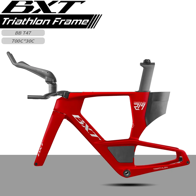 BXT T1000 Carbon Triathlon Bike Frame Aero Time Trial Frame Full Internal Routing 700C Max 28C Disc Brake UDH Dropout Frameset