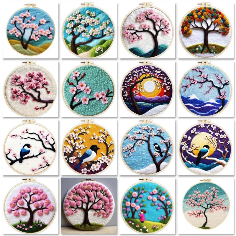 GATYZTORY Needle Felting Painting Kits Beginners DIY Wool Needle Felting Starter Kit Tree Scenery Home Decoration Art Craft ﻿