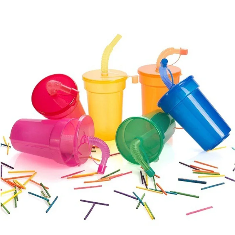 Expandable Straw Plastic Cup 6 Color Siphon Straw Cup with Leak Proof Lid Summer Travel and Home Juice Mug Plastic Water Bottle