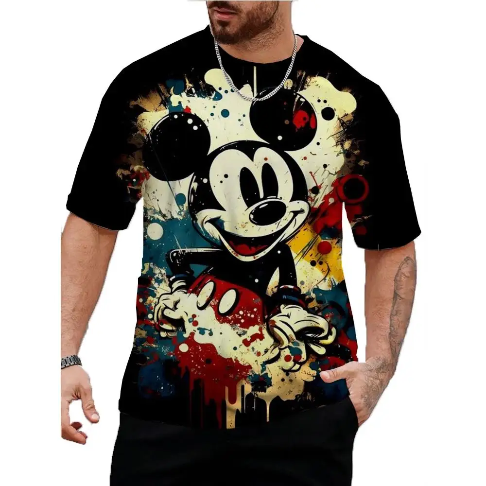 Men Disney Mickey Mouse Print T-Shirt Summer Men's Street Fashion Casual Sports Loose O Neck Quick Dry Short Sleeve Clothing Kid