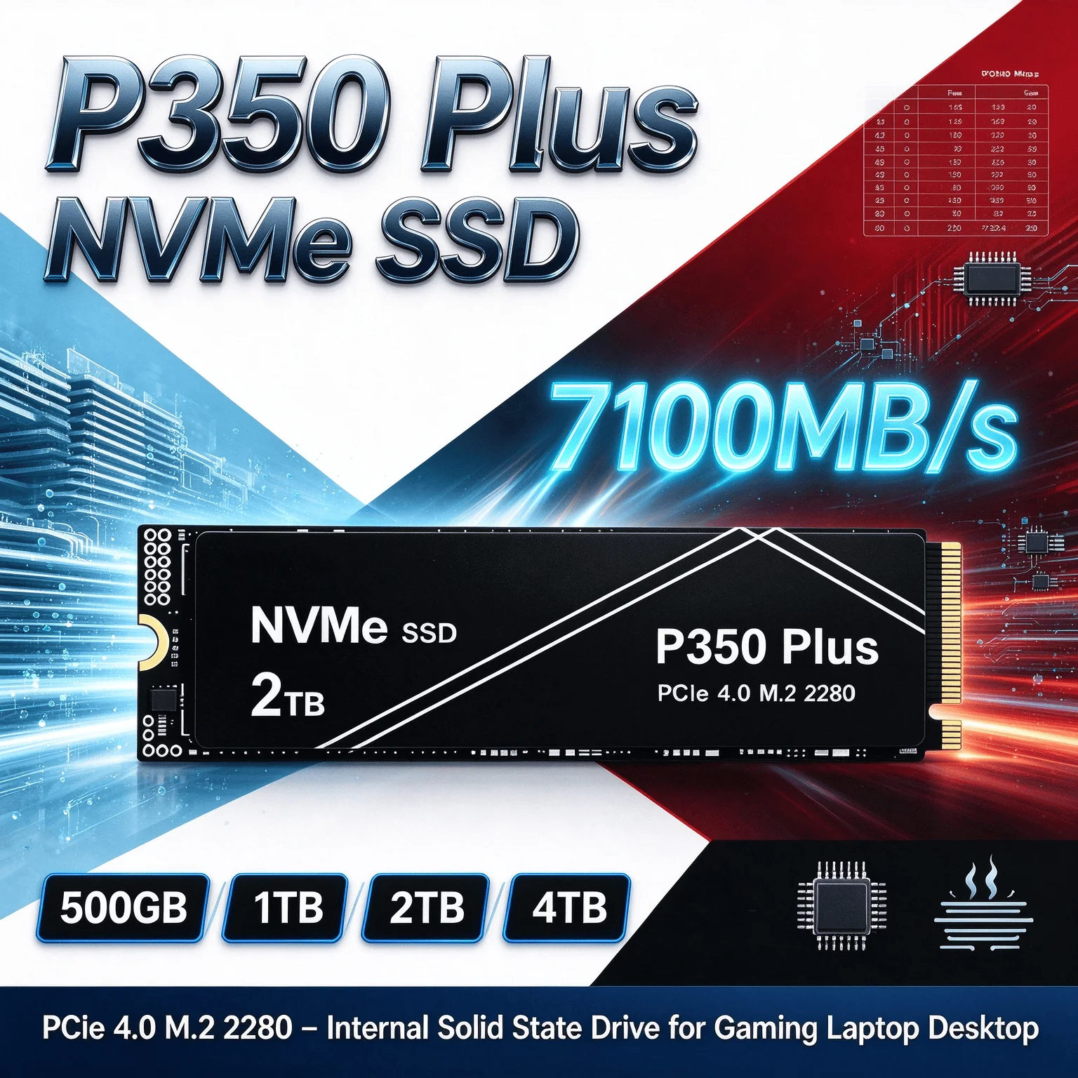 P350 Plus NVMe SSD PCIe 4.0 M.2 2280 Internal Drive Handles Gaming, Work & Everything Else 7100MB/s 500GB 1TB 2TB 4TB