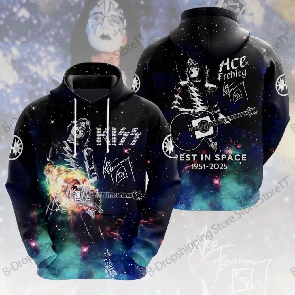 جديد روك هوديي البلوز قبلة الفرقة Ace Frehley ثلاثية الأبعاد طباعة هوديي الرجال النساء موضة الشتاء المتضخم رياضية فاسق الملابس السوداء