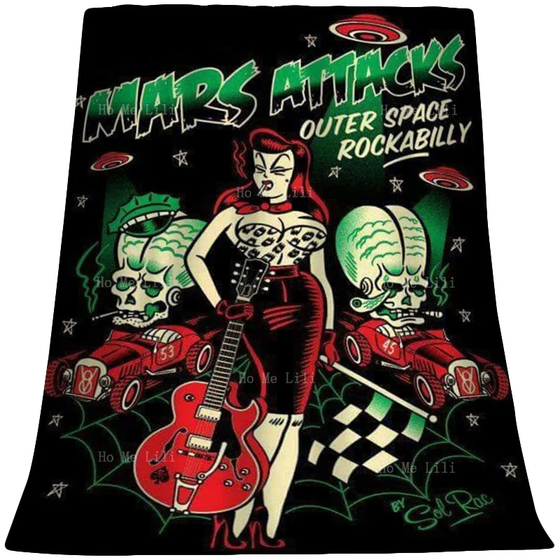 A Woman With A Guitar And Two Skeletons On A Racecar Creepy Rockabilly Art Flannel By Ho Me Lili Suitable For All Seasons