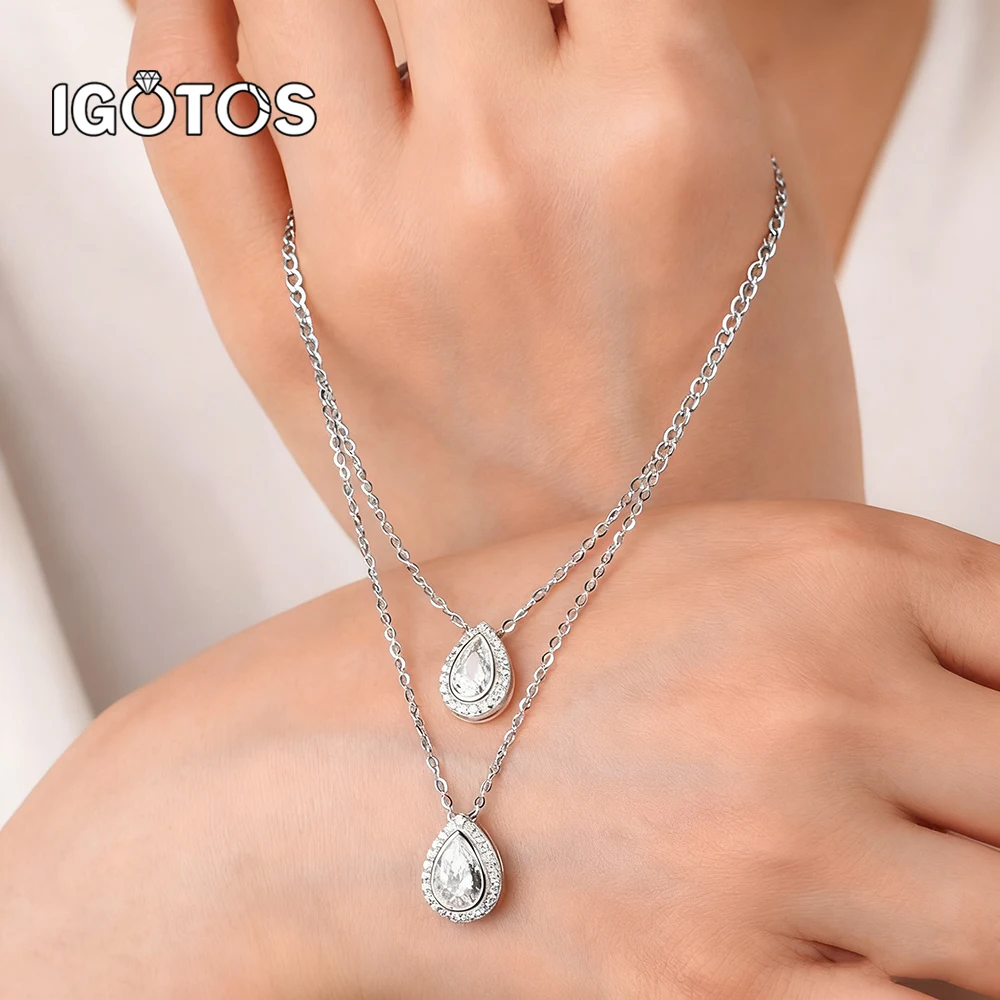 

2,5 cttw кулон в форме груши, двухслойное ожерелье из муассанита для женщин, ожерелье из стерлингового серебра 925, подарки на свадьбу, день рождения