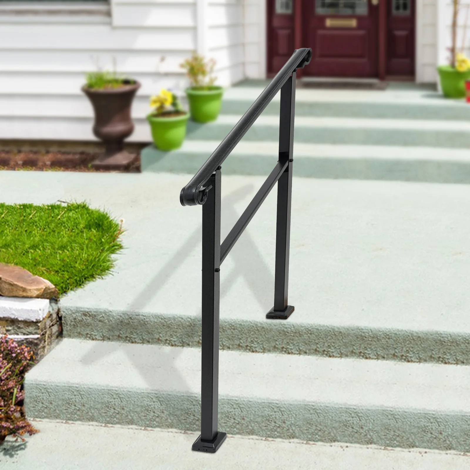 3FT Black Wood Handrail - Outdoor Safety Railing for Stairs & Porches, Quick Install