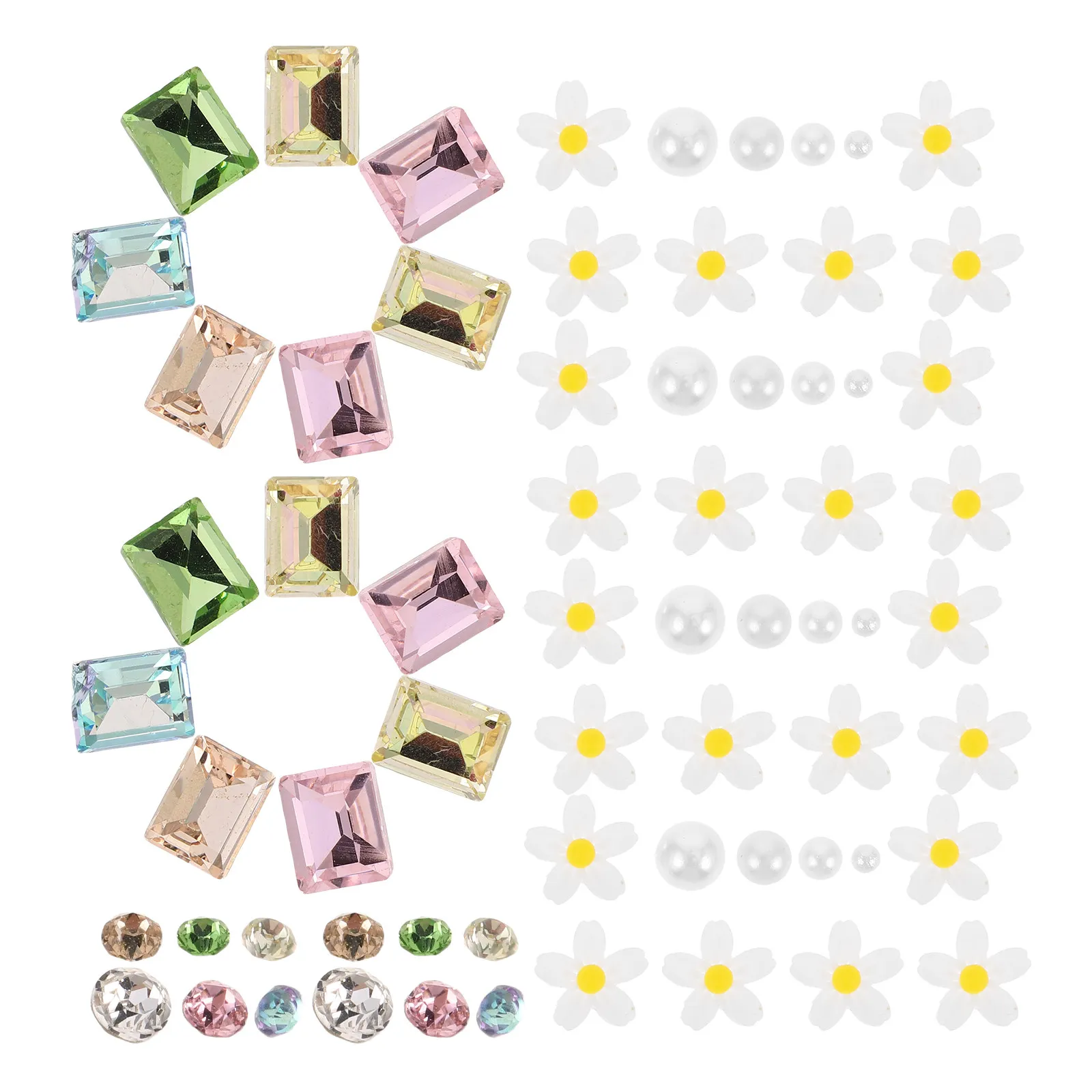 

5Pack Nail Flower Charms Kit 3D Daisy Pearls Rhinestones Multicolor Pointed Back DIY Nail Art Accessories Charms for Fingernails