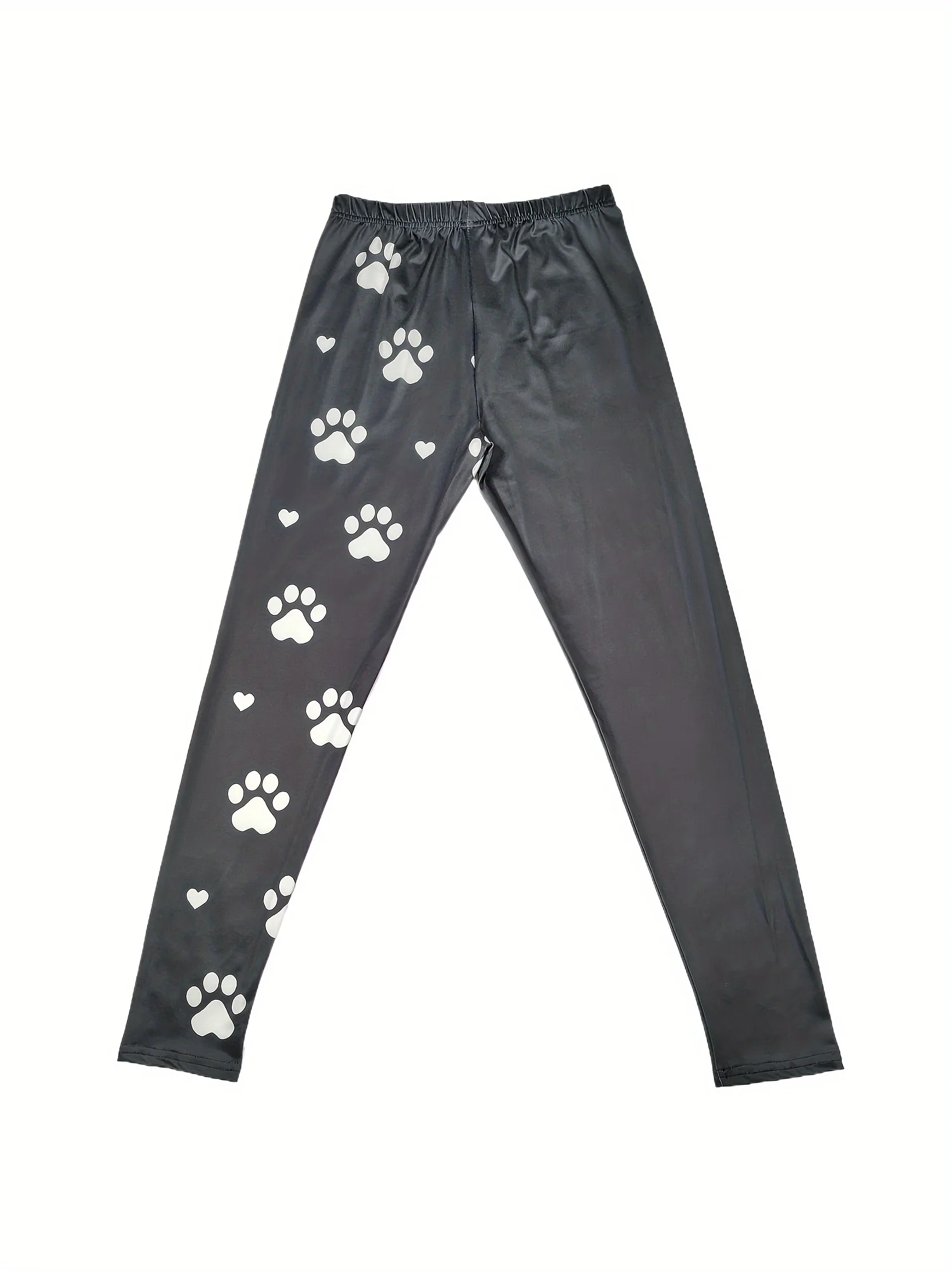 Women Mid‑Rise Fleece Lined Leggings Dog Paw Print Letter Graphic Warm Elastic Casual Winter Long Pants