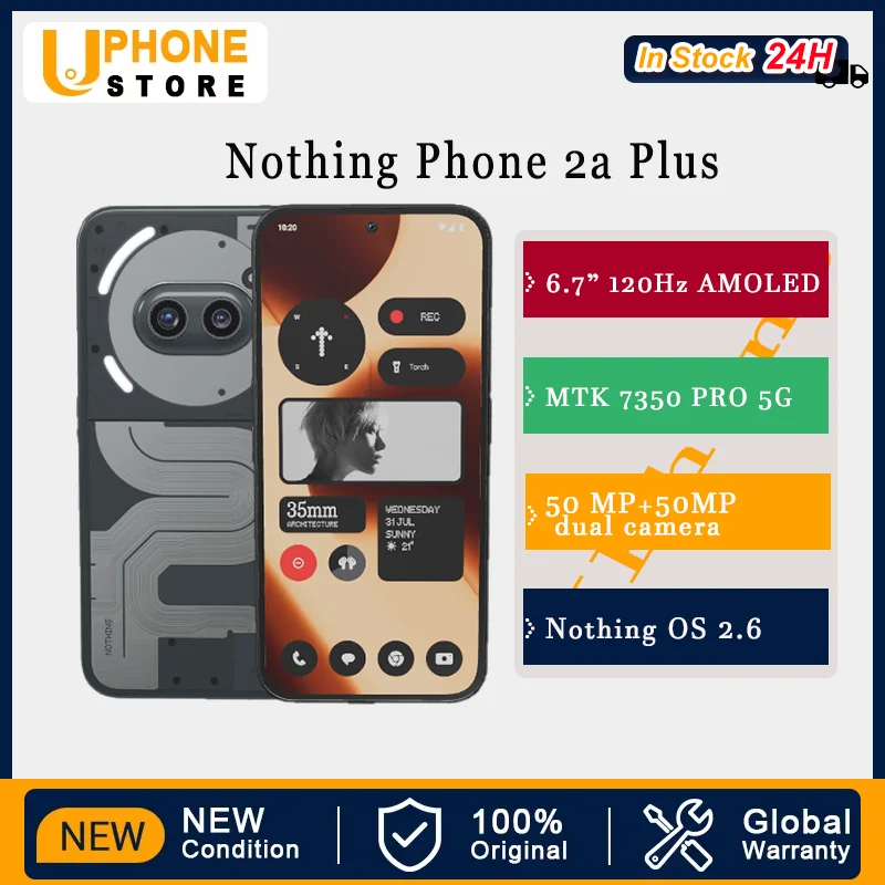 Globale Version Nothing Phone 2a Plus MediaTek Dimensity 7350 Pro 5G 6,7" 120Hz AMOLED Flexible 50MP Frontkamera 5000mAh NFC IP54