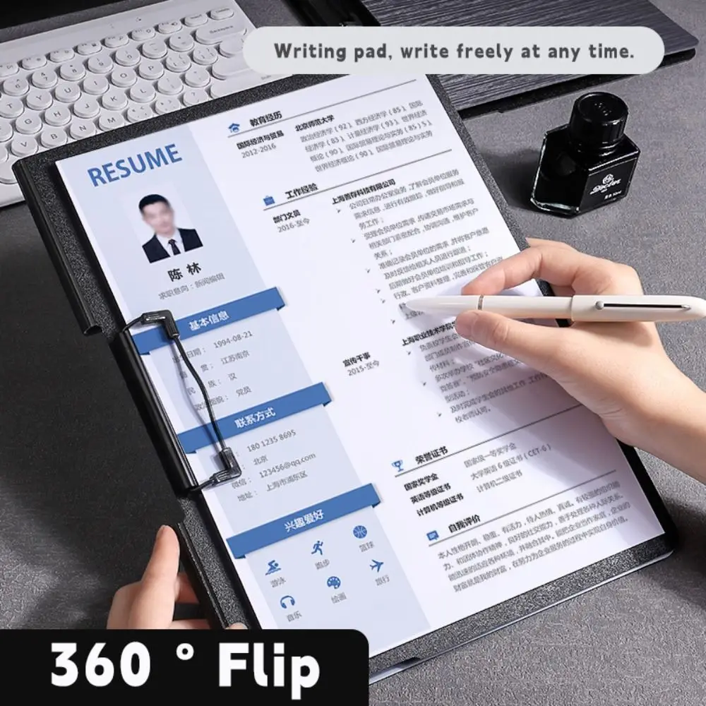 Thickened PP A4 File Folder Horizontal/Vertical Clip Retro Color Writing Pad Test Paper Storage Document Organizer Office Use