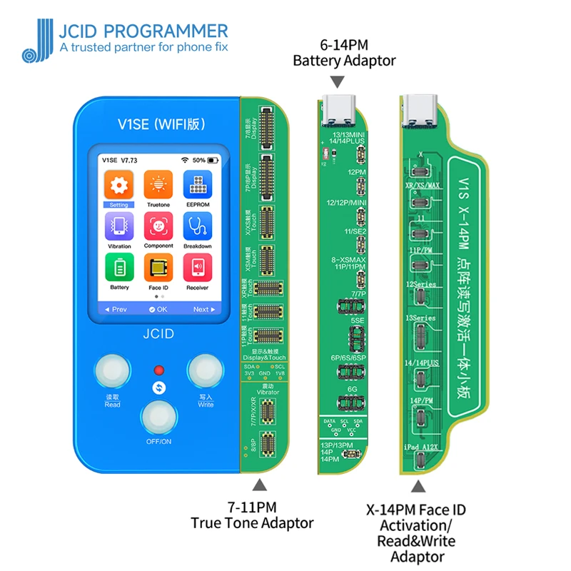 JCID JC V1SE Programmer Ture Tone LCD Display Original Color  Fingerprint Battery Dot Matrix FPC Earpiece Face ID Repair V1S Pro