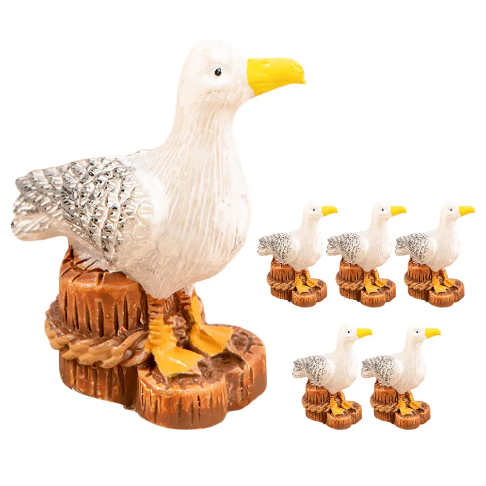 

6 Pcs Mini Seagull Statue Resin Figurines Mediterranean Style Tabletop Garden Yard Outdoor Decoration Miniature Bird