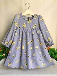 100% Cotton Flowers Pattern Long-Sleeve Dress For Girls  Kids Clothes Spring & Fall Daily Holiday Party Comfy Casual Dresses