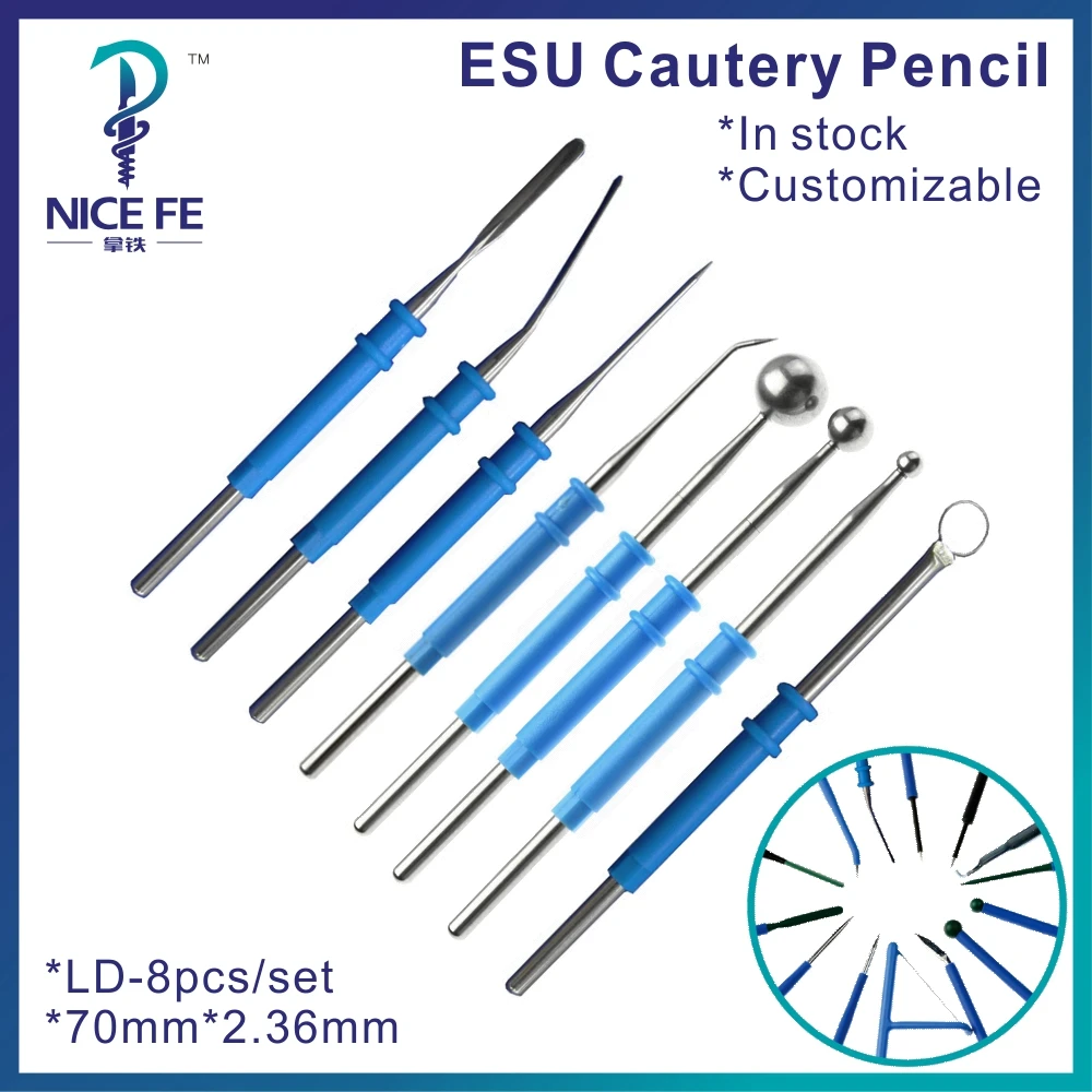 LD-003 10pcs wholesale ESU cautery pencil  Electrosurgical blade electrode 70mm*2.36mm Electrocoagulator Electrocautery