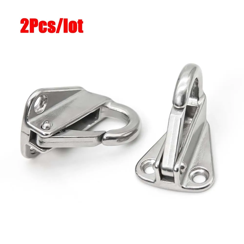 1/2Pcs 316 Stainless Steel Marine Spring Snap Fending Hook Boat Locked Fender Eye Plate Hanging Hooks Marine Hardware Parts