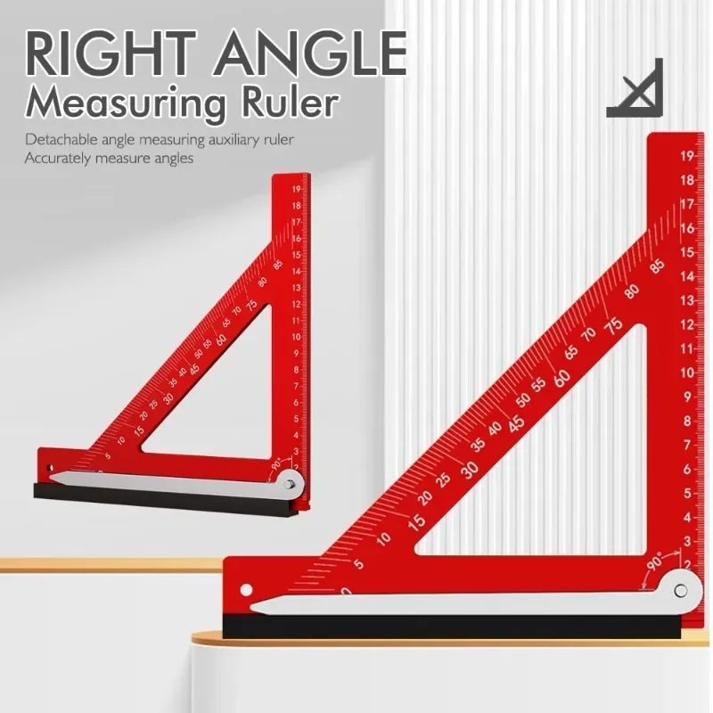 Aluminum Alloy Woodworking Right Angle Ruler with Protractor Auxiliary Marker Multifunctional Triangle Ruler Woodworking Tools