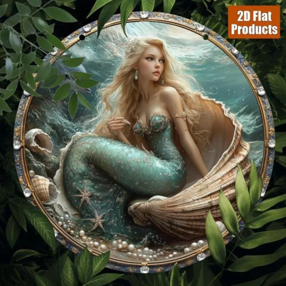 

Vintage Tin Sign，1PC Circular Wall | Underwater Scene with & Starfish Design | Fantasy Decor for Home| Unique Gift for Ocean