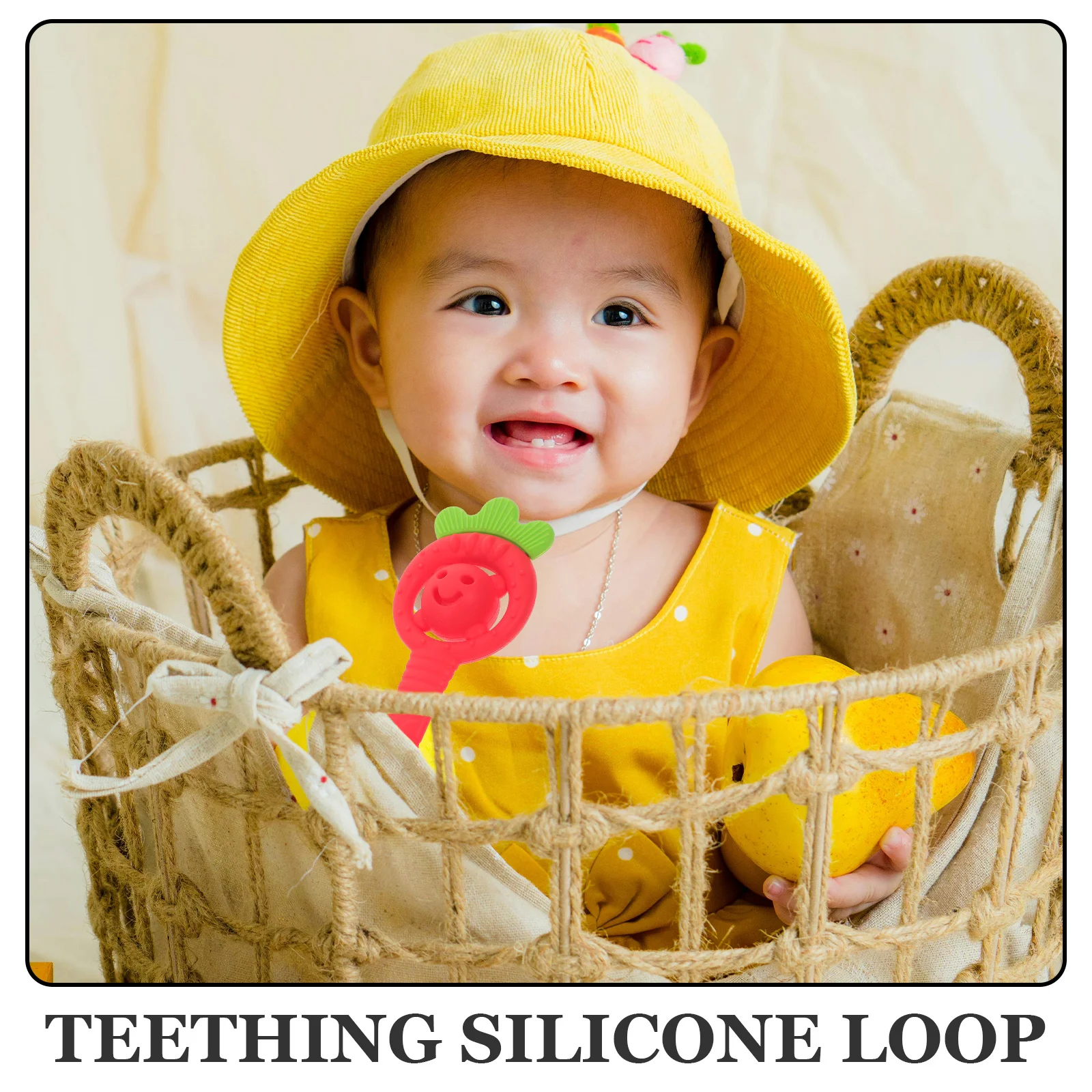 Adorable anillo mordedor de silicona de dibujos animados para bebés, juguete sensorial para masticar con alivio Molar, ligero, fácil agarre, calmante para bebés