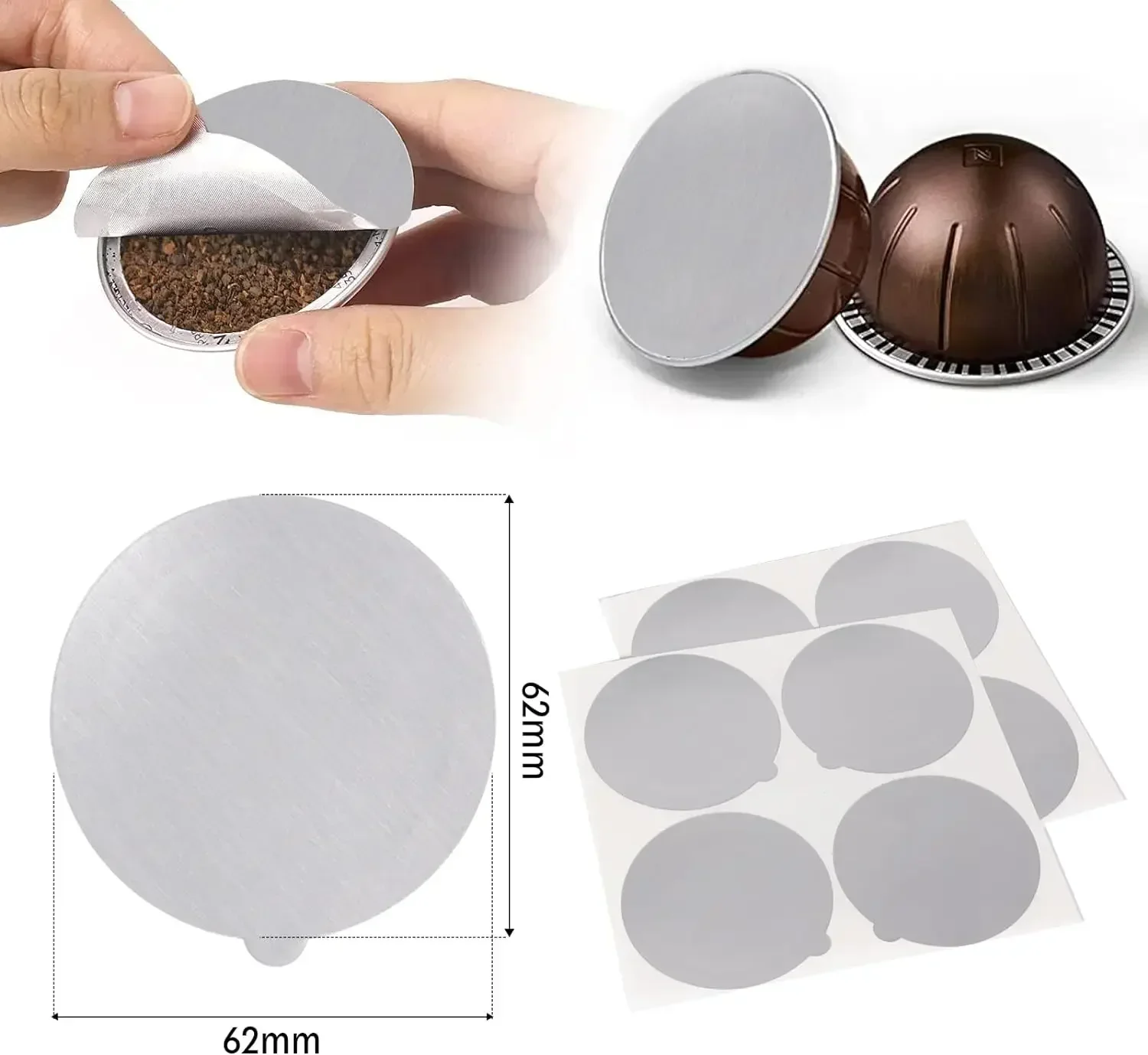 Adhesive Aluminum Foil Lids Seals Stickers Filling Disposable Empty for Nespresso Vertuo Capsules Coffee Pod Reusable Cover