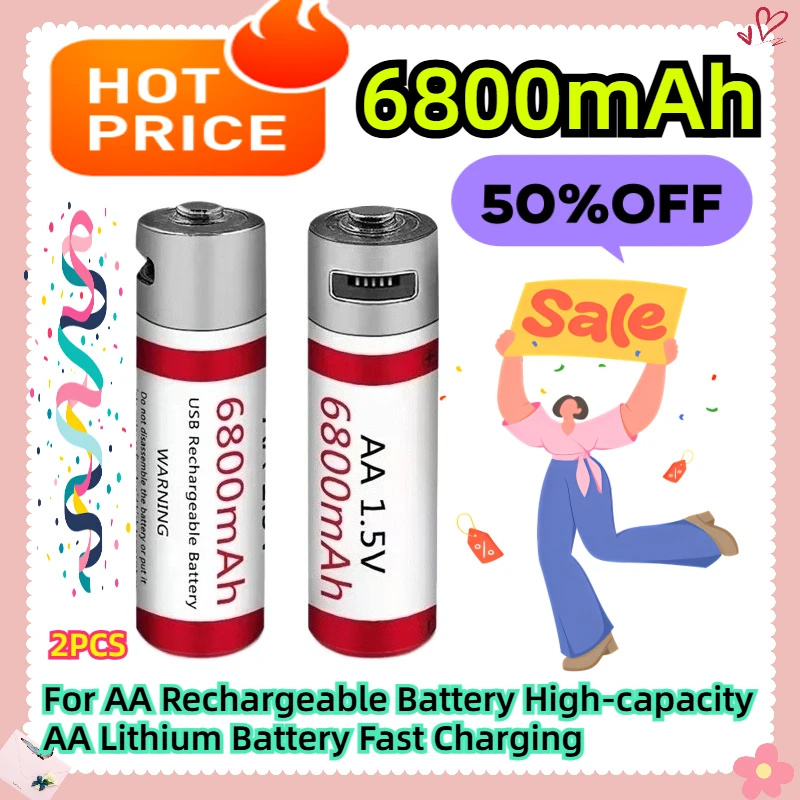 

2PCS 1.5V 6800mAh For AA Rechargeable Battery High-capacity AA Lithium Battery Fast Charging