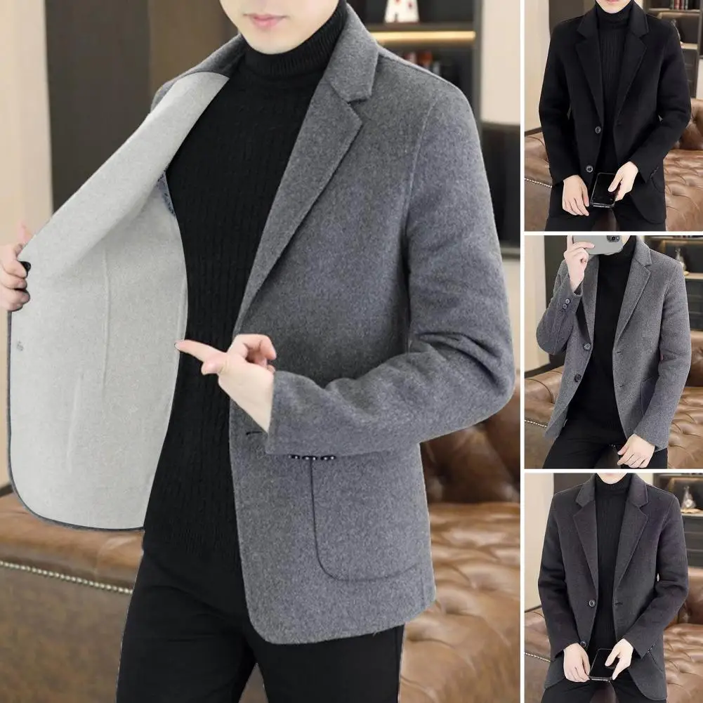 Denim Short Jacket Men Long Sleeve Suit Coat with Vertical Pockets Elegant Wool Suit Coat with Lapel Pockets Classic Suit Jacket