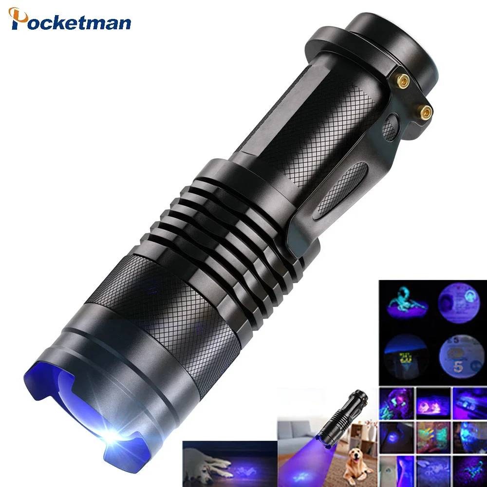 UV LED Flashlight Mini LED Torch 395nm blacklight Wavelength Violet Light Zoomable Pet Urine Scorpion Feminine hygiene Detector