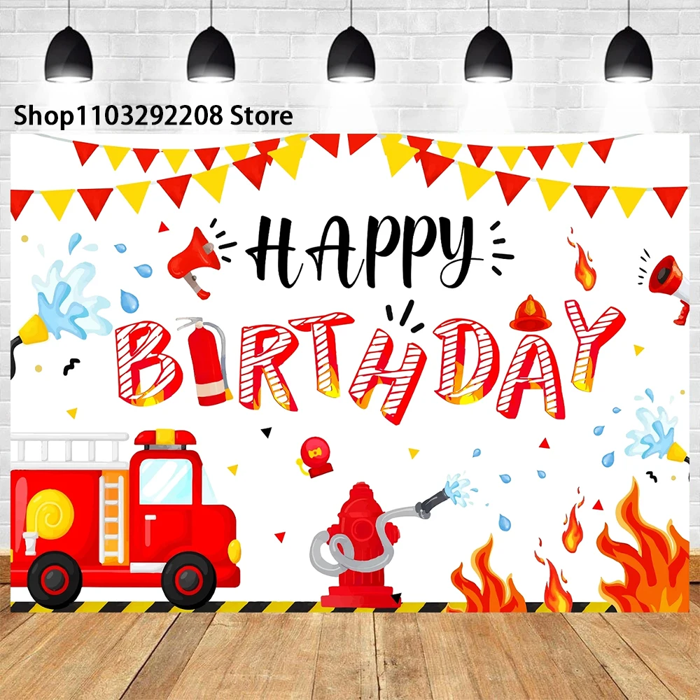 Fireman Firetruck Theme Baby Boy Birthday Party Backdrop Fireman Fire Truck Banner Portrait Photography Studio Party Supplies