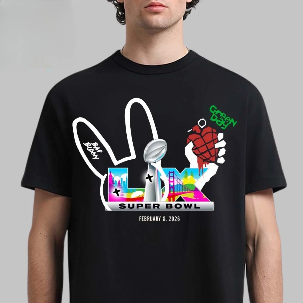 Bad Bunny T-shirt S-uper Halftime Show B-owl The Only Thing More Powerful Than Hate Is Love Nation Flags Frame Perform Scene Tee