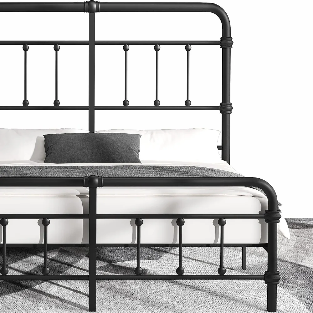 

Bed-Frame-Metal-Platform Bed Frame with 49" High-Headboard - Solid Quite Easy Set Up Mattress Foundation No Box Spring Needed