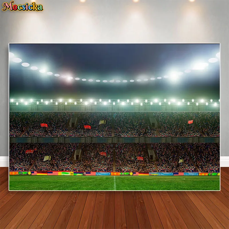 Mocsicka Football Cup Backdrop Soccer Field Stadium Grassland Boy Birthday Decor Background Vinyl Photo Studio Photography Props