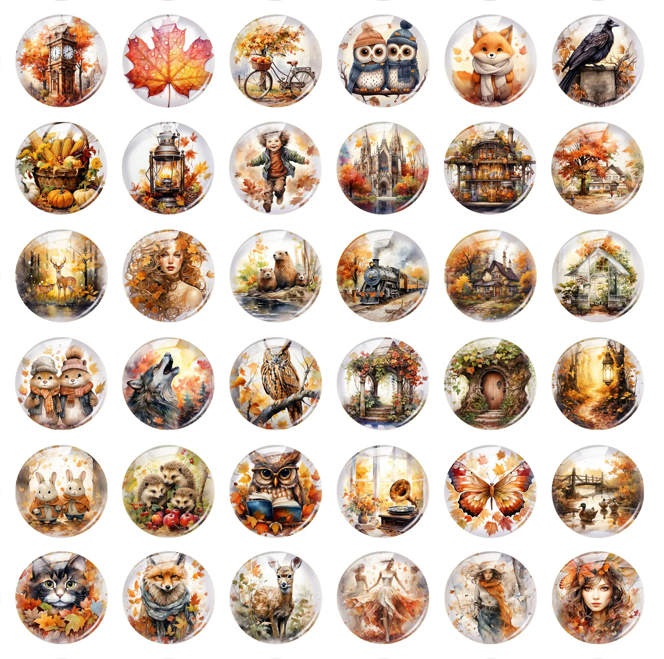 Handmade Autumn Fall Landscape Thanksgiving Photo Glass Cabochon Charms Flatback Demo Flat Back Cameo For Diy Jewelry Making