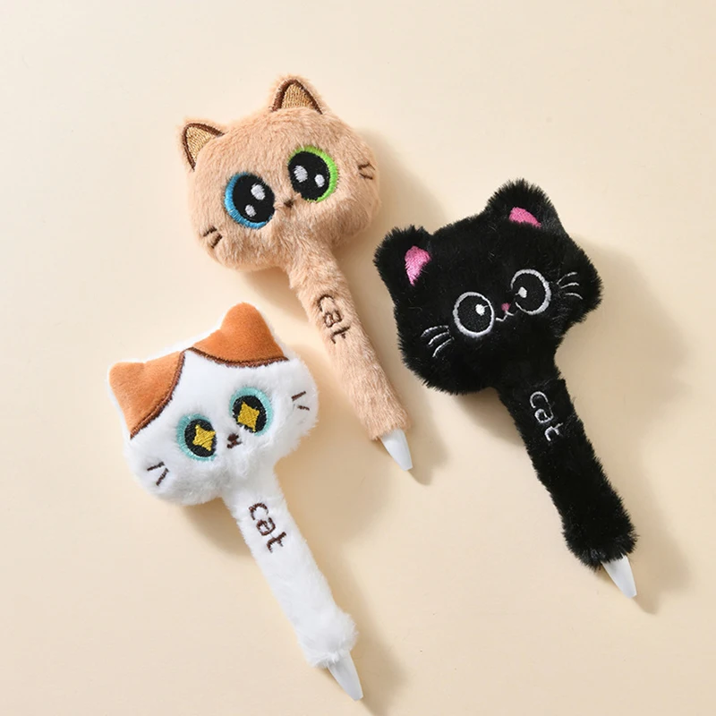 Lustiger Katzen-Plüsch-Gelstift, kreativer 0,5-mm-Schwarzstift mit Schnelltrocknungsfunktion, Cartoon-Schreibwerkzeug für Schule, Büro, Studenten, Schreibwaren, Geschenk