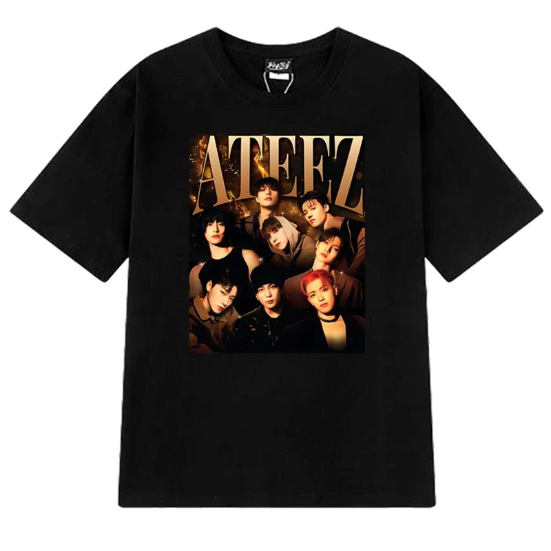 

2025 Korea kpop ATEEZ music Graphic T shirts Summer Men Women Trend Y2k short sleeve T-shirt Unisex 100% Cotton Tops clothing
